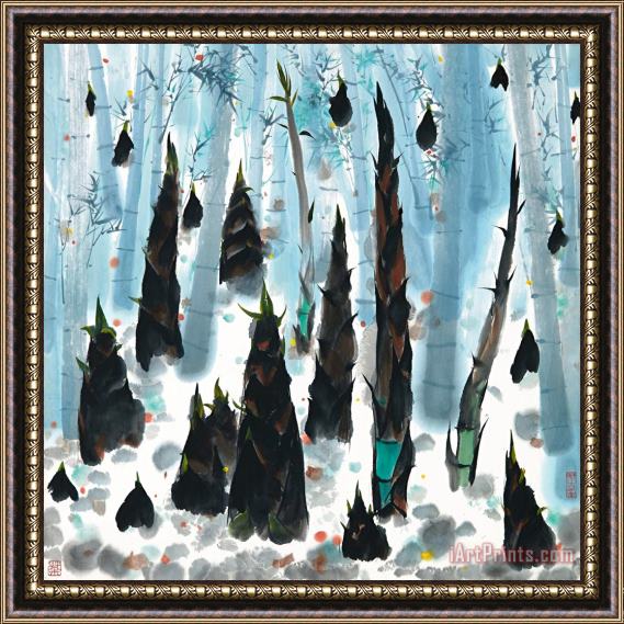 Wu Guanzhong Bamboo Shoots in Spring Framed Painting