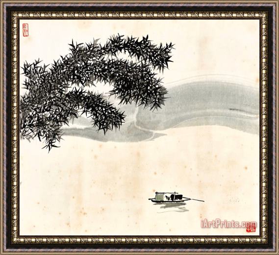 Wu Guanzhong Boating by Bamboo Framed Print