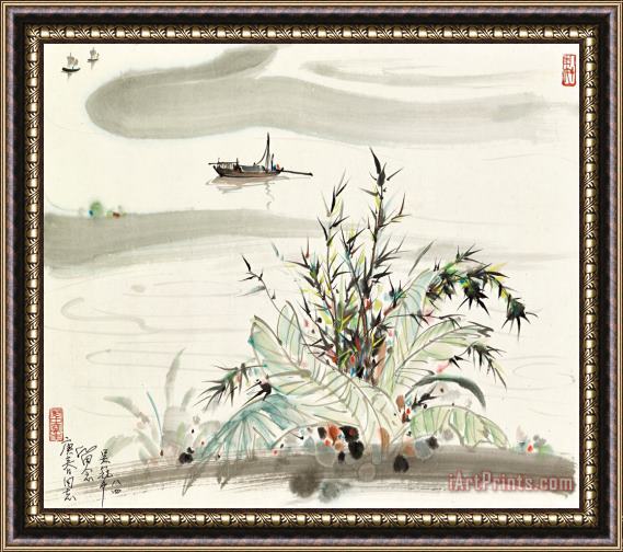 Wu Guanzhong Boating by The Shore Framed Print