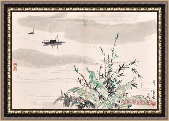 Wu Guanzhong Boating in Spring Framed Painting