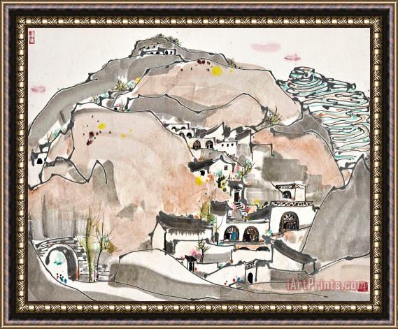 Wu Guanzhong Cave Dwellings Framed Print
