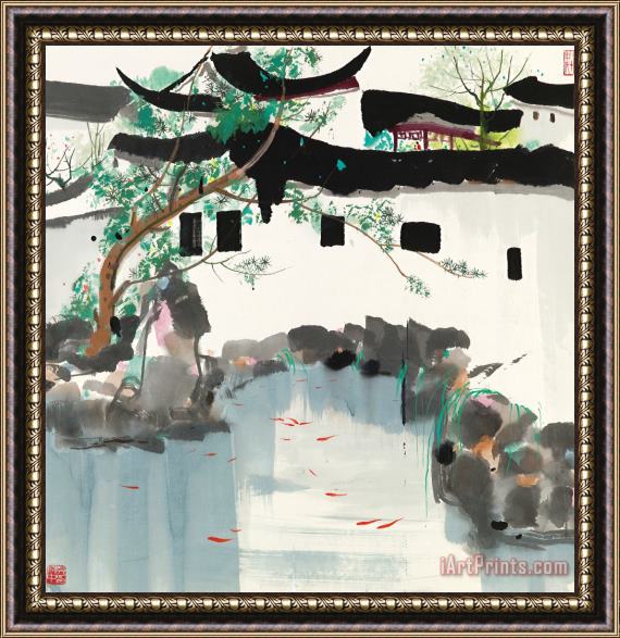 Wu Guanzhong Fishes in The Suzhou Garden Framed Print