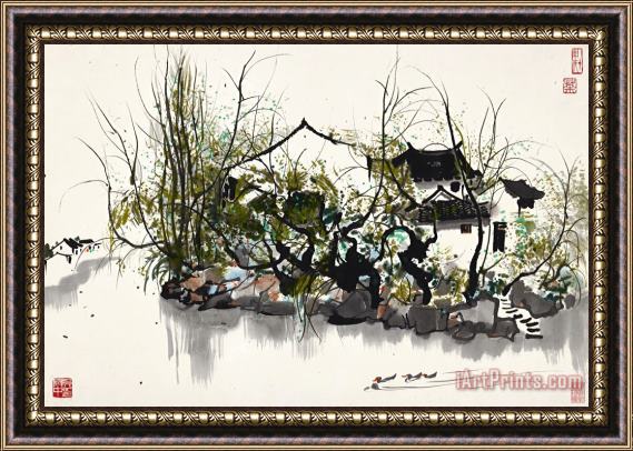 Wu Guanzhong Residences by The River 春江水暖鴨先知 Framed Painting
