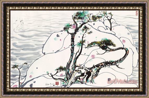 Wu Guanzhong Rocks by The Sea, 1987 Framed Painting
