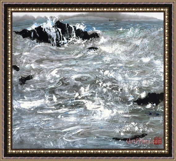 Wu Guanzhong Sea Waves Framed Painting