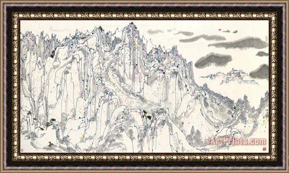 Wu Guanzhong Sunrise in Lofty Mountains Framed Painting