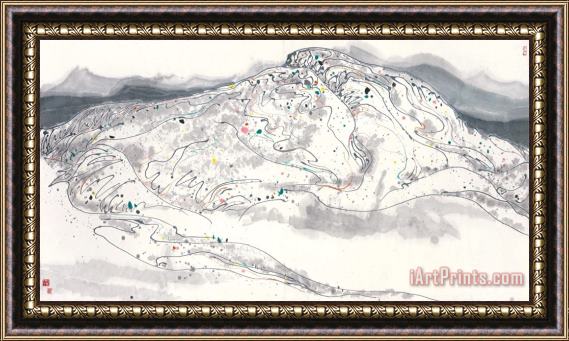Wu Guanzhong Vibrancy of Mountains Framed Painting