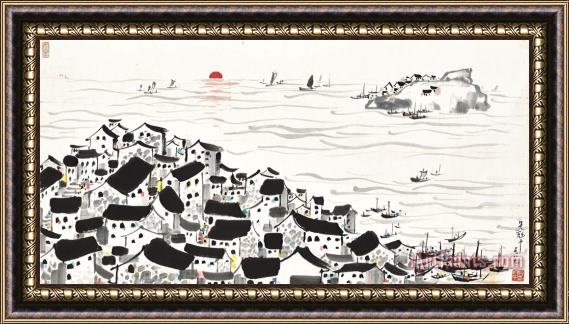 Wu Guanzhong Village Scenery Framed Painting