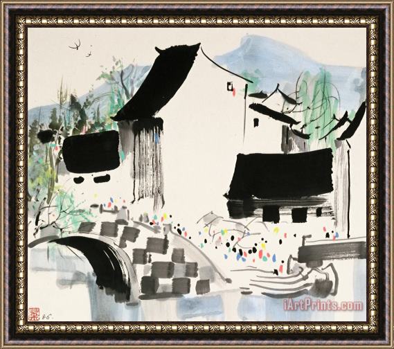 Wu Guanzhong Water Village, 1986 Framed Painting