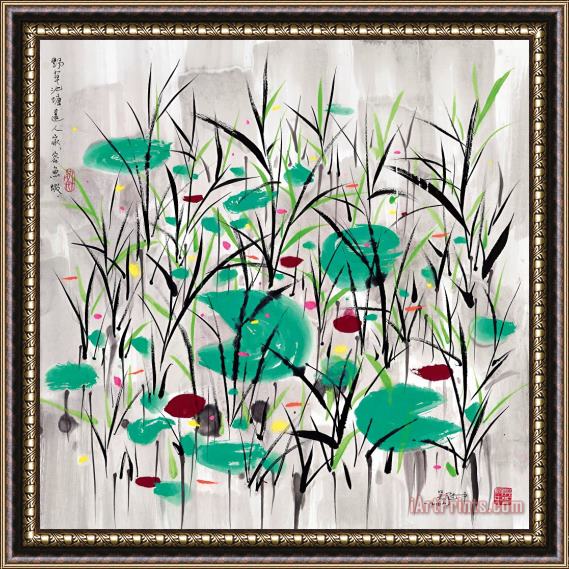 Wu Guanzhong Weeds in a Pond Framed Painting