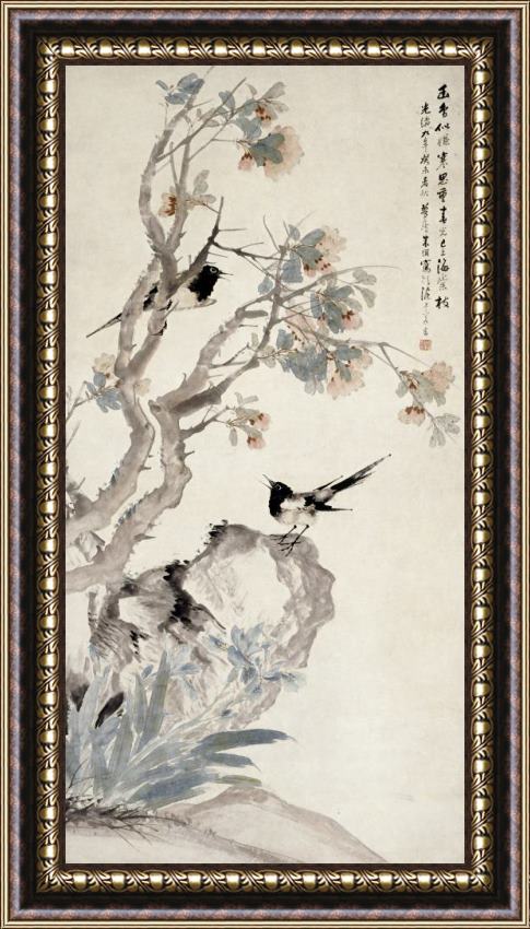 Zhu Cheng Birds And Flowering Tree Framed Print