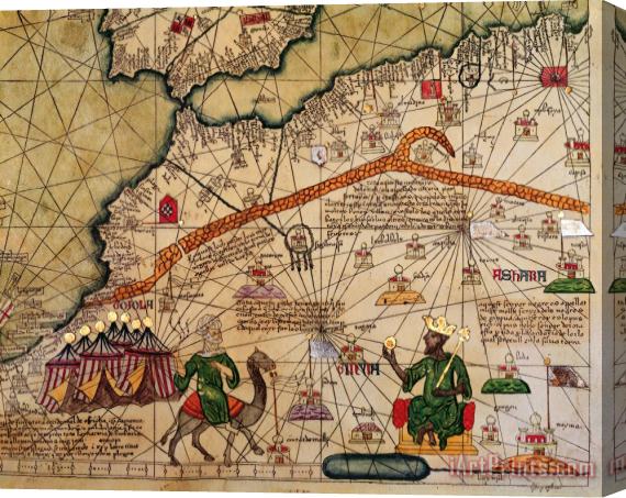Abraham Cresques Catalan Map of Europe and North Africa Charles V of France in 1381 Stretched Canvas Print / Canvas Art