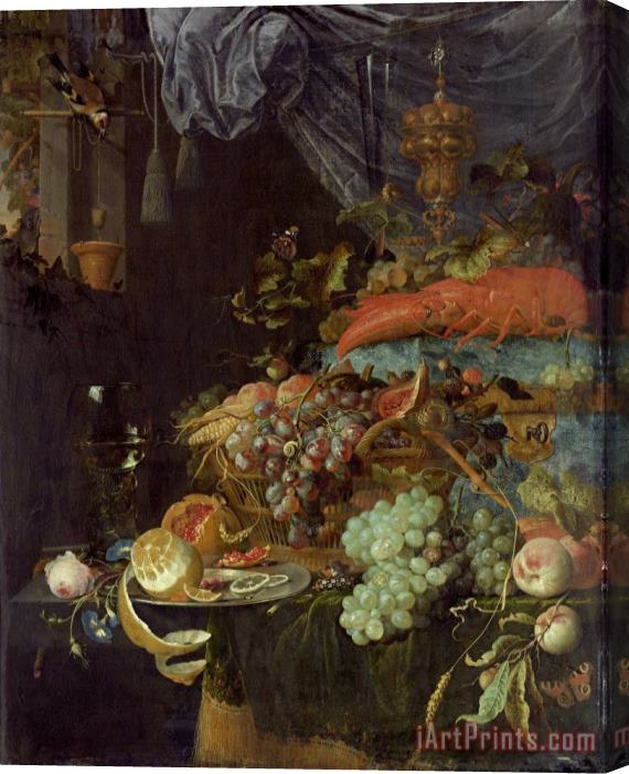 Abraham Mignon Still Life with Fruit And a Goldfinch Stretched Canvas Print / Canvas Art