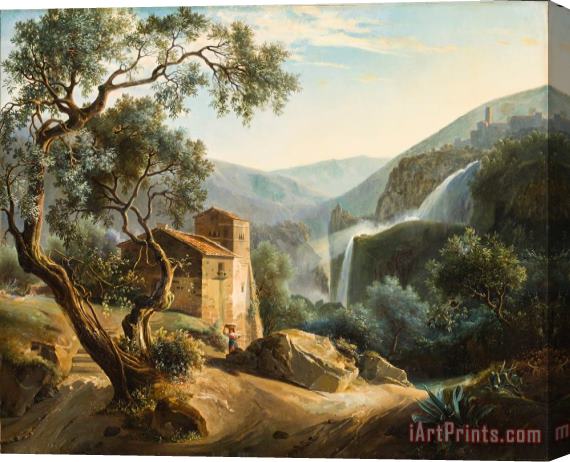 Achille Hector Camille Debray Landscape with a waterfall Stretched Canvas Print / Canvas Art