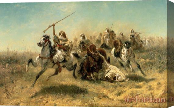 Adolf Schreyer Arab Horsemen on the attack Stretched Canvas Print / Canvas Art