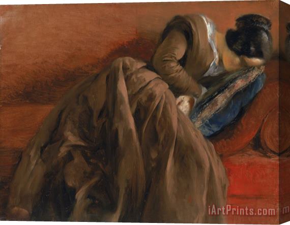 Adolph Friedrich Erdmann von Menzel Emilie the Artist's Sister Asleep Stretched Canvas Painting / Canvas Art