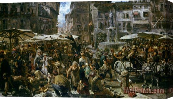 Adolph Friedrich Erdmann von Menzel The Market of Verona Stretched Canvas Print / Canvas Art