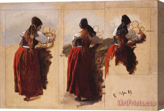 Adolph Tidemand & Hans Gude Studies of a Woman From Rugen Stretched Canvas Print / Canvas Art