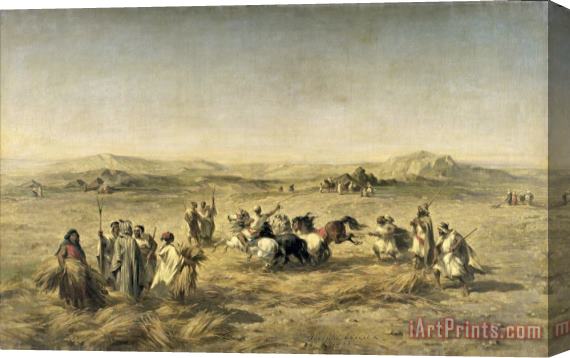 Adolphe Pierre Leleux Threshing Wheat in Algeria Stretched Canvas Painting / Canvas Art