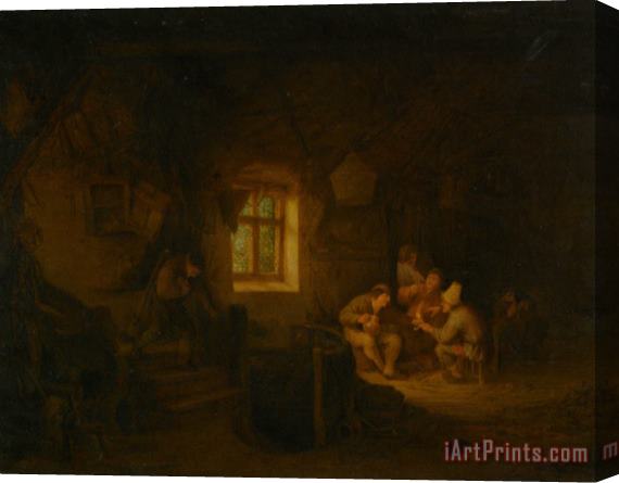 Adriaen Van Ostade A Tavern Interior with Peasants Drinking Beneath a Window Stretched Canvas Print / Canvas Art