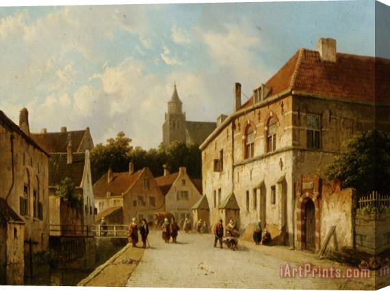 Adrianus Eversen Figures Along a Canal in a Dutch Town Stretched Canvas Print / Canvas Art