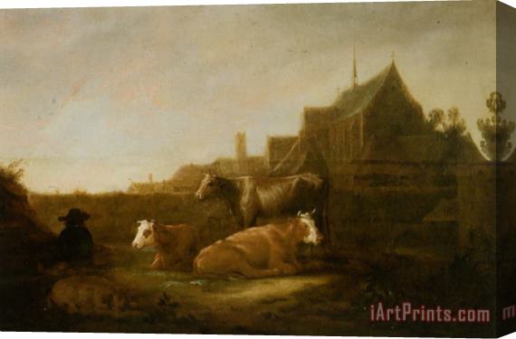 Aelbert Cuyp A Herdsman And Town with Duitsche Huis And Mariakerk Utrecht Beyond Stretched Canvas Print / Canvas Art