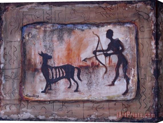 Agris Rautins Hunter of the Stone Age Stretched Canvas Painting / Canvas Art