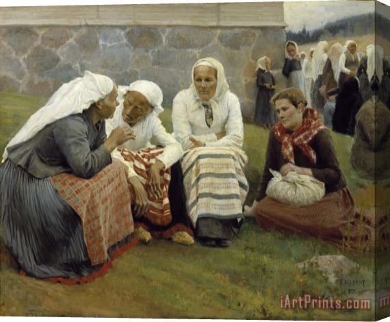 Albert Edelfelt Women Outside The Church at Ruokolahti Stretched Canvas Painting / Canvas Art