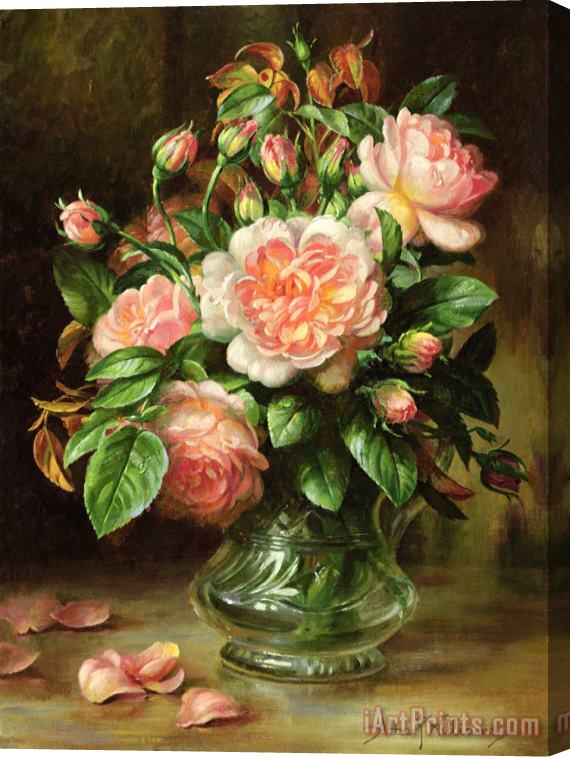 Albert Williams English Elegance Roses In A Glass Stretched Canvas Painting / Canvas Art