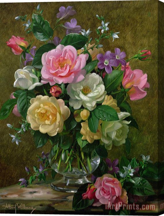 Albert Williams Roses In A Glass Vase Stretched Canvas Print / Canvas Art
