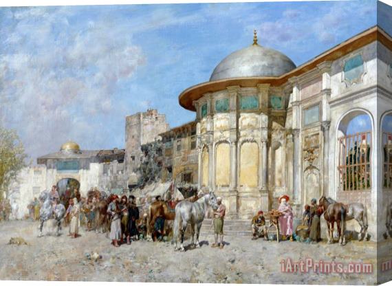 Alberto Pasini Horse Market, Syria Stretched Canvas Print / Canvas Art