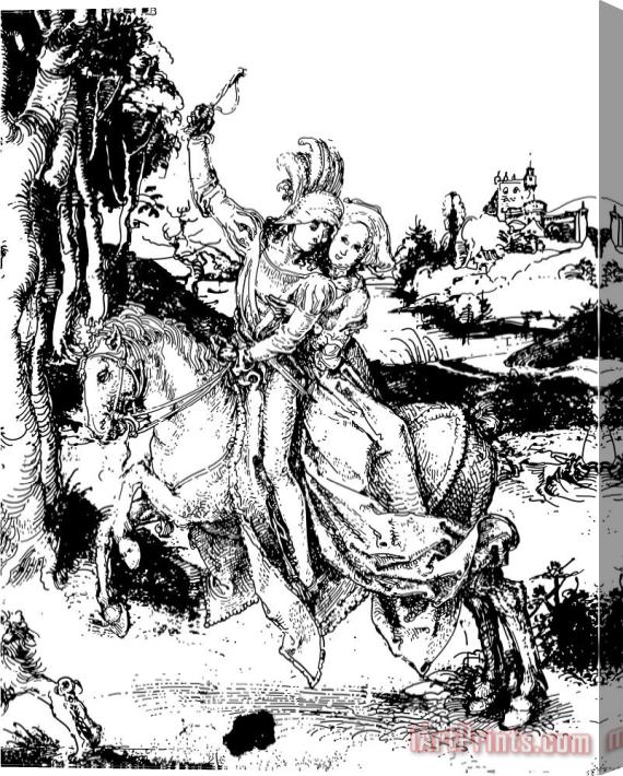 Albrecht Durer Horseback Riding Drawing Stretched Canvas Print / Canvas Art