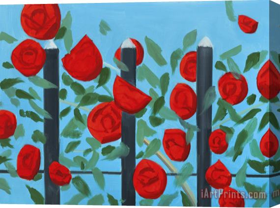 Alex Katz Red Roses with Blue Stretched Canvas Painting / Canvas Art
