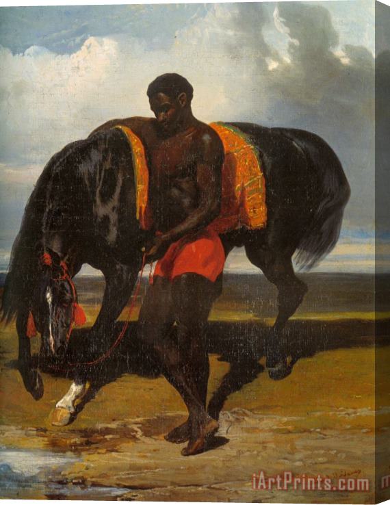 Alfred Dedreux African Keeping a Horse at The Side of a Sea Stretched Canvas Print / Canvas Art