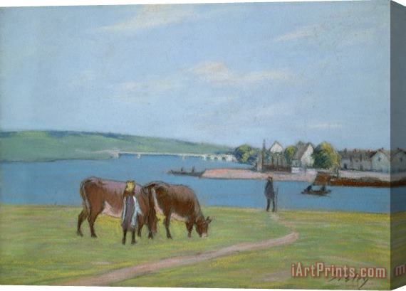 Alfred Sisley Cows on the Banks of the Seine at Saint Mammes Stretched Canvas Painting / Canvas Art