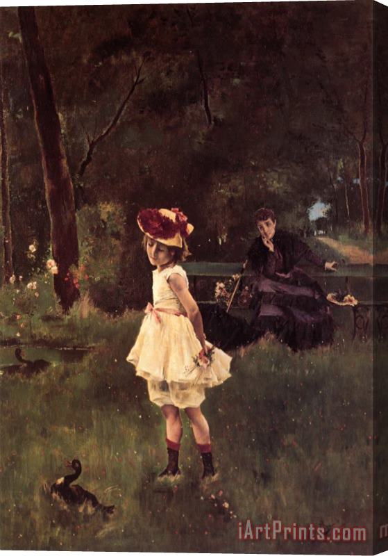 Alfred Stevens La Fillette Au Canard Stretched Canvas Painting / Canvas Art