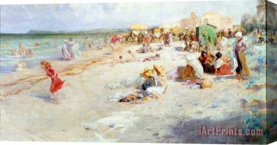 Alois Hans Schram A Busy Beach in Summer Stretched Canvas Painting / Canvas Art