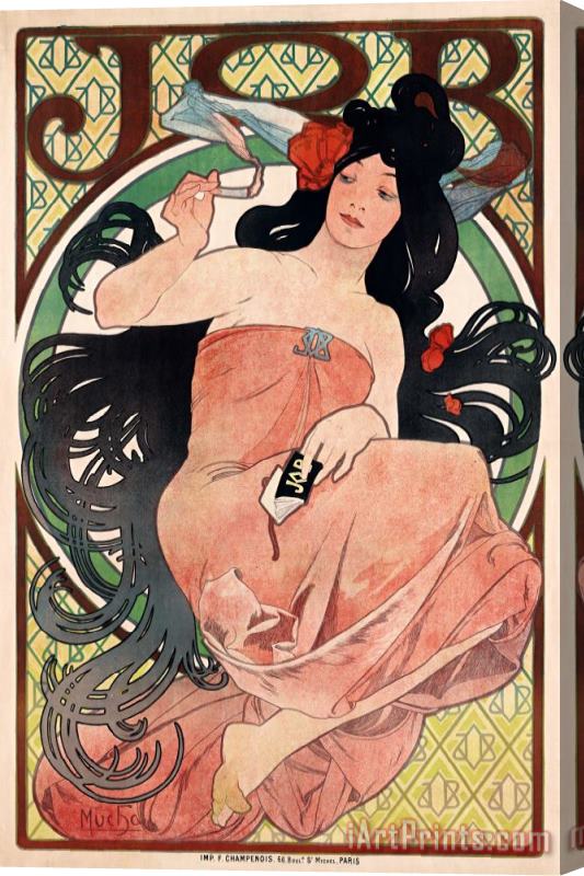 Alphonse Maria Mucha Art Nouveau Poster of Woman, Advertising Job Cigarette Papers Stretched Canvas Print / Canvas Art