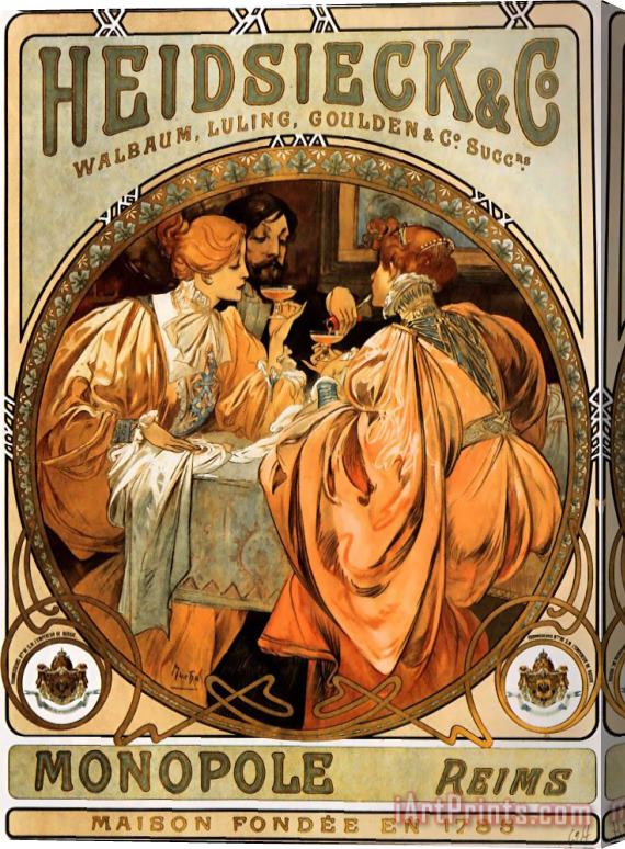 Alphonse Maria Mucha Heidsieck And Co. Stretched Canvas Print / Canvas Art