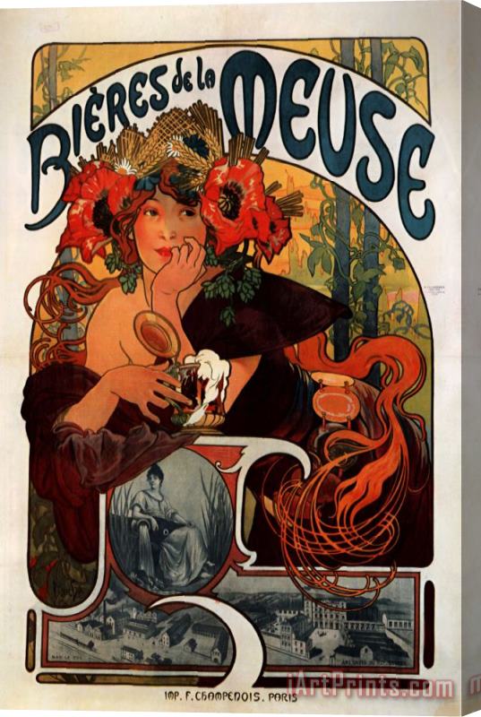 Alphonse Marie Mucha Beer of The Meuse 1897 Stretched Canvas Painting / Canvas Art