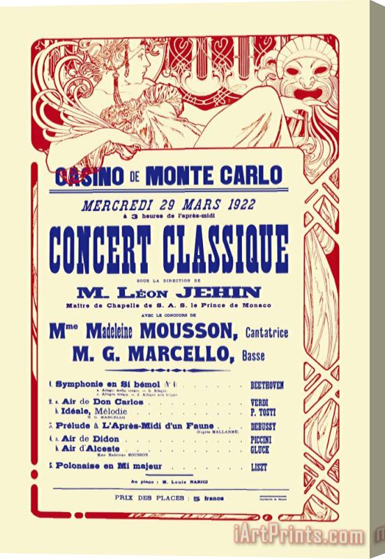 Alphonse Marie Mucha Concert at The Monte Carlo Casino Stretched Canvas Painting / Canvas Art