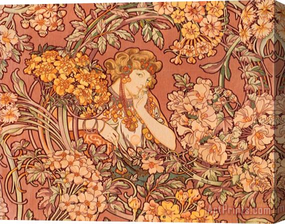 Alphonse Marie Mucha Redhead Among Flowers Stretched Canvas Painting / Canvas Art