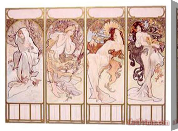 Alphonse Marie Mucha Seasons Winter Panel 1897 Stretched Canvas Painting / Canvas Art