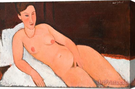 Amedo Modigiani Nude with Coral Necklace Stretched Canvas Painting / Canvas Art