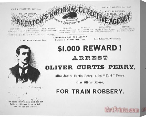 American School Reward poster for the arrest of Oliver Perry issued Stretched Canvas Print / Canvas Art