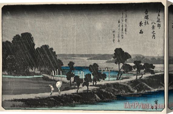 Ando Hiroshige Eight Views of The Neighborhood of Edo, Night Rain at Azumasha Stretched Canvas Painting / Canvas Art
