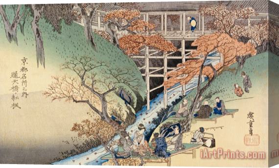 Ando Hiroshige Red Maple Leaves At Tsuten Bridge Stretched Canvas Print / Canvas Art