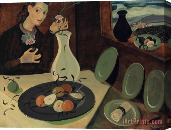 Andre Derain Assiette De Fruits Et Femme Disposant Des Fleurs Dans Un Vase Stretched Canvas Painting / Canvas Art