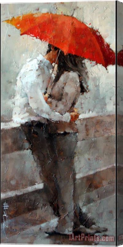 Andre Kohn Red Umbrella Stretched Canvas Painting / Canvas Art