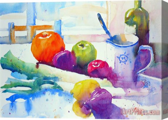 Andre Mehu Plums and leeks Stretched Canvas Print / Canvas Art
